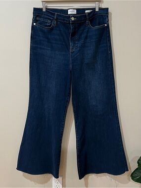 Women's Frame Dark Wash Le Palazzo Crop Flare Raw Hem Denim Jeans Size 34